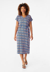 Second hand dress GBPHILINE relaxed fit from LENZING™ ECOVERO™ with belt - Blue / Orange (Drops) - XL