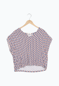 Second Hand Blusenshirt RUBY aus LENZING™ ECOVERO™ - Terracotta / Blue (Geometric) - XL