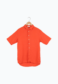 Second Hand Kurzarmhemd DYLAN aus Leinen - Sunset Orange (Linen) - S