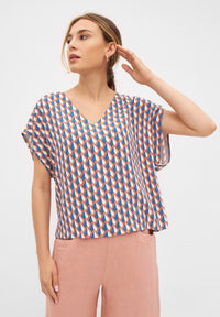 Second Hand Blusenshirt RUBY aus LENZING™ ECOVERO™ - Terracotta / Blue (Geometric) - XL