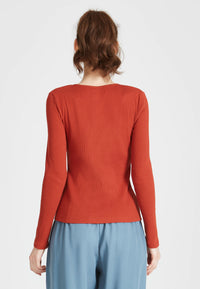 Second Hand Henley-Longsleeve THEA aus Bio-Baumwolle - Rusty Orange - M
