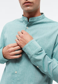 Givn Berlin Baumwollhemd GBWES mit Stehkragen Buttoned Shirt Malachite Green (Melange)