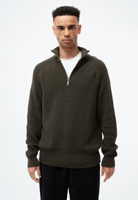 Givn Berlin Strick-Troyer GBFINNEGAN aus Bio-Baumwolle mit Reißverschluss Sweater Dark Olive