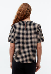 Givn Berlin Karo-Bluse GBGRETEL aus Bio-Baumwoll Seersucker Blouse Light Taupe / Black (Structure)