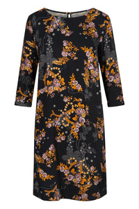 Kleid FREYA aus LENZING™ ECOVERO™ - Black / Yellow (Flowers)