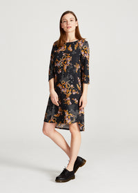 Kleid FREYA aus LENZING™ ECOVERO™ - Black / Yellow (Flowers)