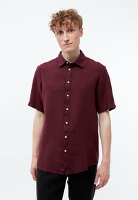 Givn Berlin Kurzarm-Hemd GBDYLAN regular aus Leinen Buttoned Shirt Burgundy (Linen)