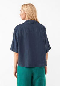 Givn Berlin Kurzarmbluse GBCAROL relaxed aus Leinen Blouse Midnight Blue (Linen)