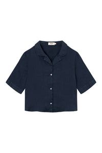 Givn Berlin Kurzarmbluse GBCAROL relaxed aus Leinen Blouse Midnight Blue (Linen)