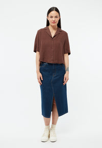 Givn Berlin Kurzarmbluse GBCAROL relaxed aus Leinen Blouse Chocolate Brown (Linen)
