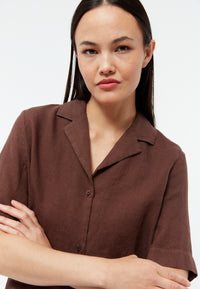 Givn Berlin Kurzarmbluse GBCAROL relaxed aus Leinen Blouse Chocolate Brown (Linen)