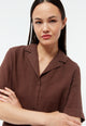 Givn Berlin Kurzarmbluse GBCAROL relaxed aus Leinen Blouse Chocolate Brown (Linen)