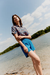 Givn Berlin Kurzarmbluse GBSARAH relaxed Fit aus LENZING™ ECOVERO™ Blouse Blue / Orange (Drops)