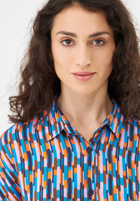 Givn Berlin Kurzarmbluse GBSARAH relaxed Fit aus LENZING™ ECOVERO™ Blouse Blue / Orange (Drops)