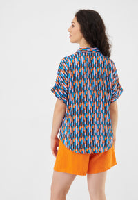 Givn Berlin Kurzarmbluse GBSARAH relaxed Fit aus LENZING™ ECOVERO™ Blouse Blue / Orange (Drops)