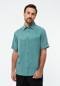 Givn Berlin Kurzarmhemd GBKODA aus TENCEL™ mit Peach-Effekt Buttoned Shirt Graphite Green (Tencel)