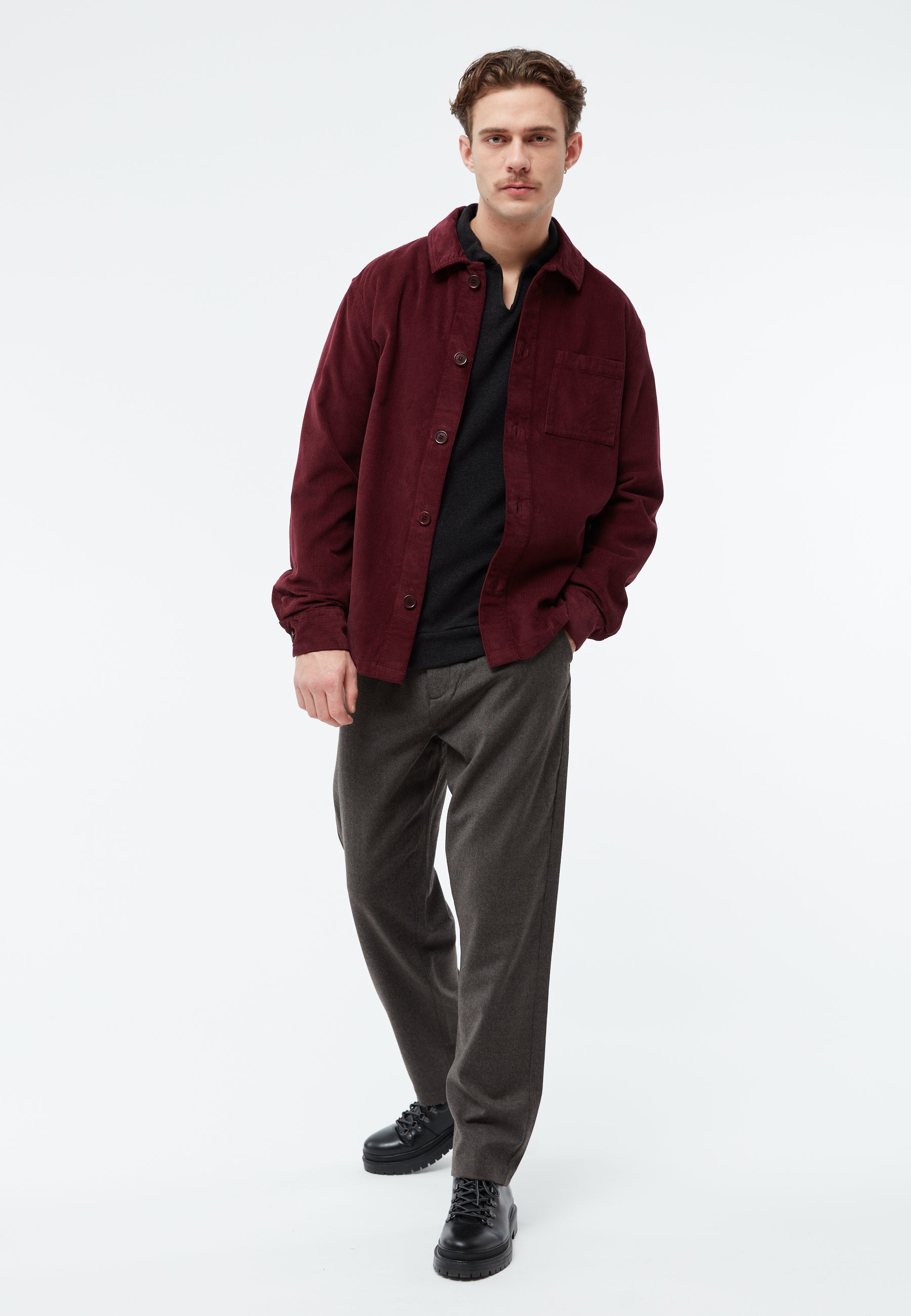 Givn Berlin Overshirt GBCURT aus Bio-Baumwollcord Overshirt Burgundy (Structure)