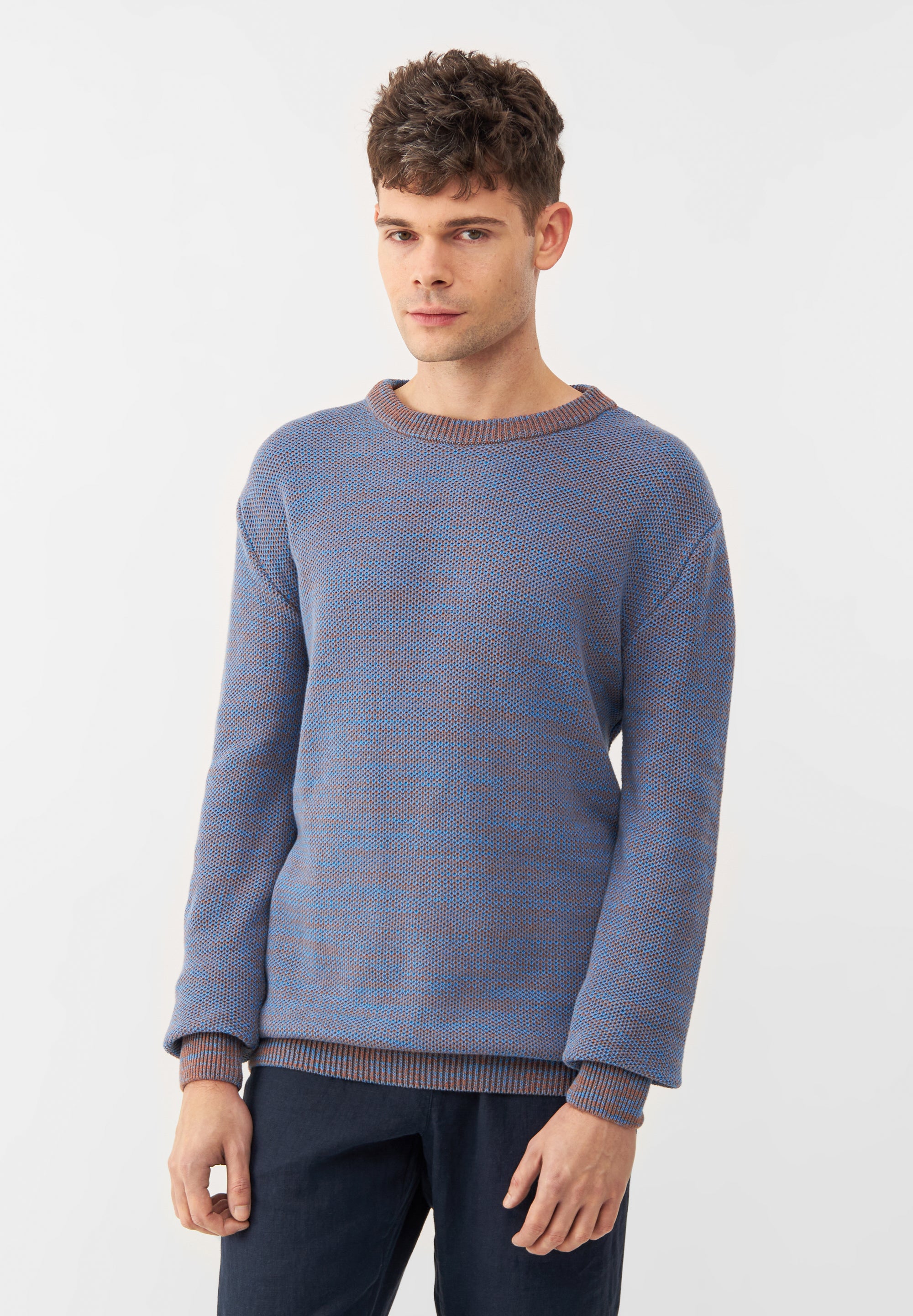 Givn Berlin Strickpullover GBAIDEN relaxed aus Bio-Baumwolle Sweater Beige / Blue (Melange)