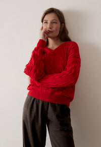Givn Berlin Strickpullover GBRAMEA mit Zopfmuster aus Bio-Baumwolle Sweater Crimson