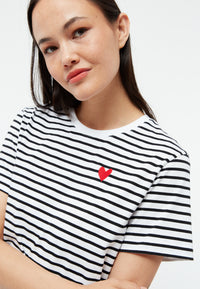 Givn Berlin T-Shirt GBJULIA (HEART) aus Bio-Baumwolle mit Stickerei T-Shirt Black / White (Stripes)
