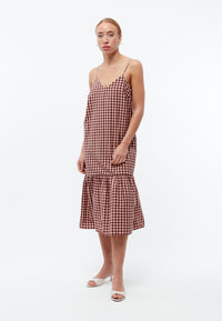 Givn Berlin Trägerkleid GBBRITNEY aus Bio-Baumwoll Seersucker Dress Light Apricot / Burgundy (Structure)