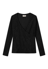 Givn Berlin Wickelbluse CLEA aus Bio-Baumwolle Longsleeve Black (Structure)