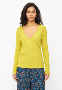 Givn Berlin Wickelbluse CLEA aus Bio-Baumwolle Longsleeve Dusty Lime (Structure)
