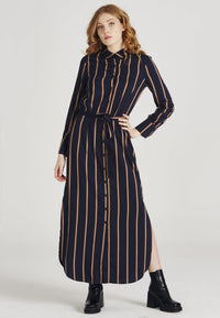 Second hand shirt dress STELLA from LENZING™ ECOVERO™ - Midnight Blue / Light Camel (Stripes) - L