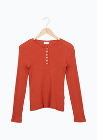 Second Hand Henley-Longsleeve THEA aus Bio-Baumwolle - Rusty Orange - M