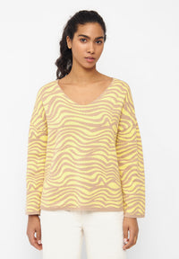 Givn Berlin Jacquard Strickpullover PALOMA aus Bio-Baumwolle Sweater Brown / Yellow (Waves)