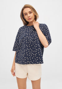 Givn Berlin T-Shirt JOLINA aus Bio-Baumwolle T-Shirt Midnight Blue (Blooms)